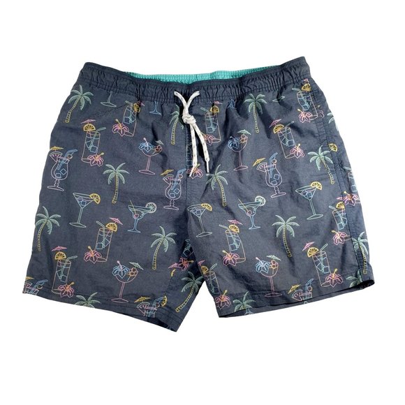 Goodfellow Mens Swim Suit Trunks Tropical Drinks Hawaiian Vacation Beach Pool - Picture 1 of 8